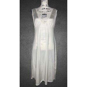 Vtg Pinehurst Lingerie Midi Slip Dress Womens 40/LG Ivory Lace Neckline Chemise